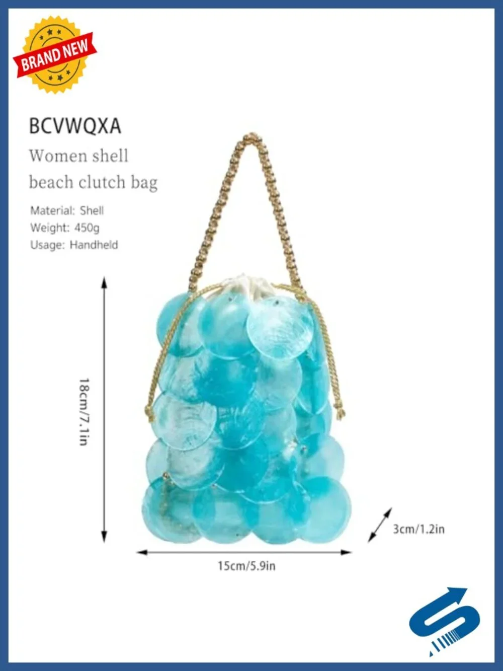 Shell Woven Clutch Handbag with Beaded Chain - Summer Beach Bag
